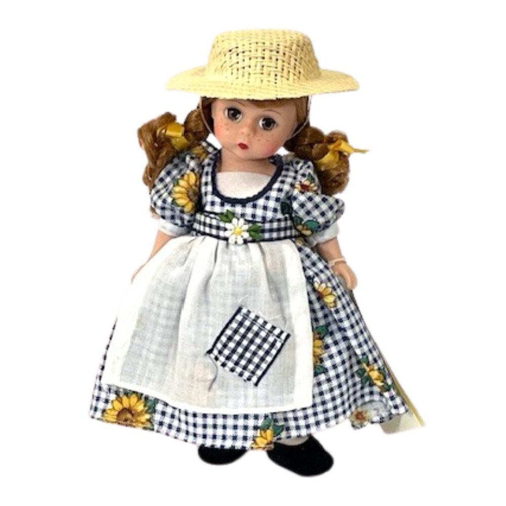 Madame Alexander restrung 8" Rebecca of Sunnybrook Farm with stand.